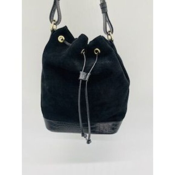 Isadora Black Suede Large Bucket Shoulder Bag Made In Italy - Picture 2 of 7